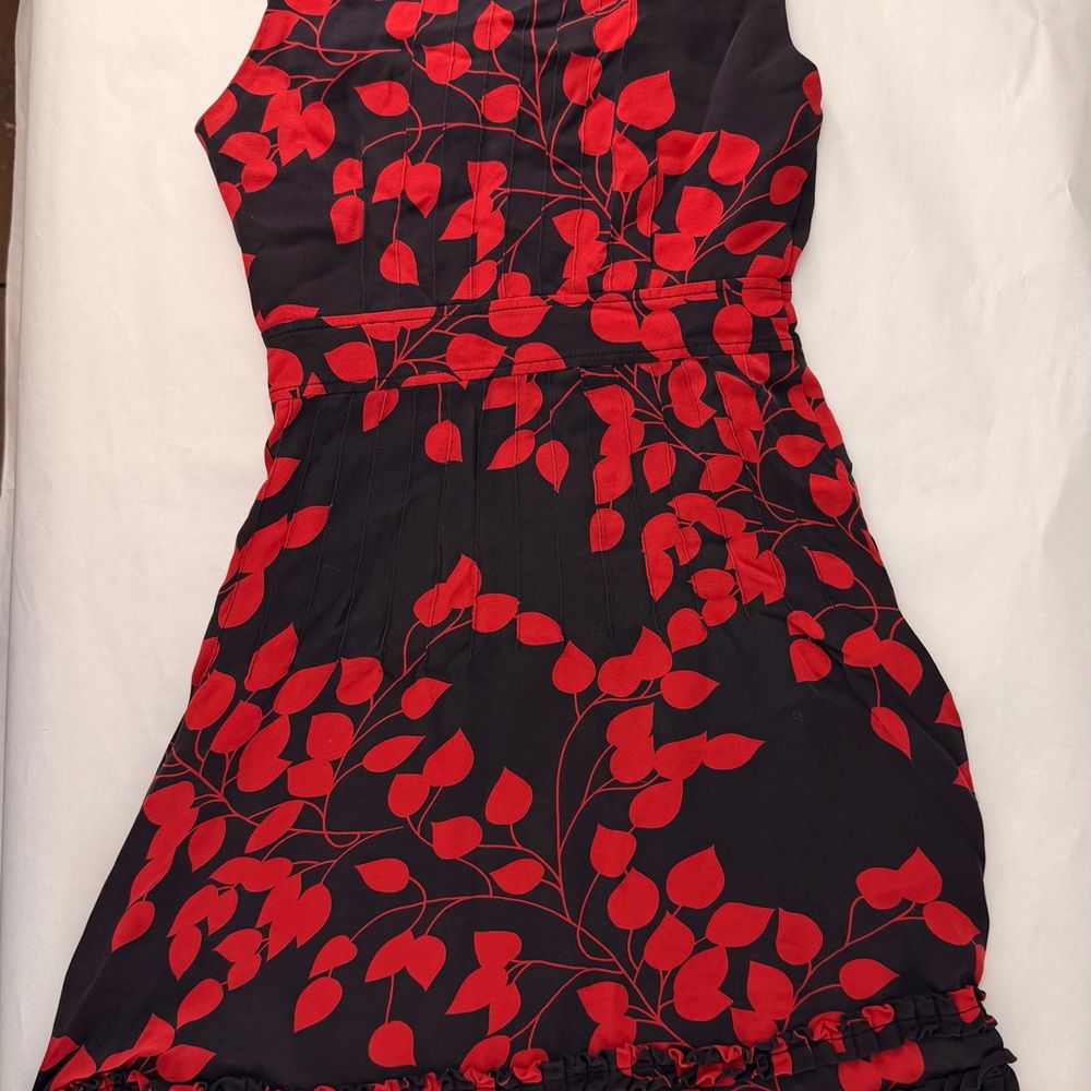 Tory Burch Silk Print Red and Black Leaf Midi Dress - Picture 5 of 11